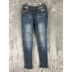 Derezzy Womens Blue Denim Moto Biker Zipper Accent Skinny Jeans Size 1/2